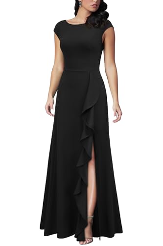 MUSHARE Women's Cocktail Dresses with Pockets Ruffled Sexy Split Party Long Formal Dress