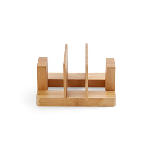 Natural Bamboo Cutting Board Organizer Rack for Kitchen, Pantry, or Office – 3-Compartment Storage Stand for Cutting Board...