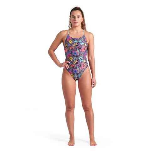 ARENA Women's Performance Vivid Repeat Swim Lace Plus Back One Piece Swimsuit
