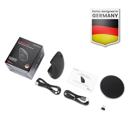 Perixx PERIMICE-713RX Wireless Rechargeable Vertical Mouse - Duo Wired and Wireless Charging Feature - Charging Pad Includ...