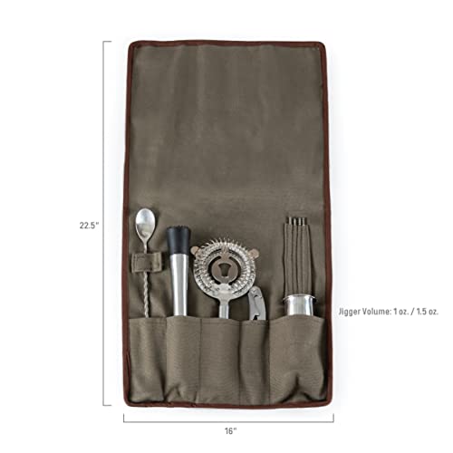 PICNIC TIME 10-Piece Bar Tool Roll Up Kit, Travel Bartender Kit with Bag and Cocktail Set, Mixology Bartender Travel Set w...