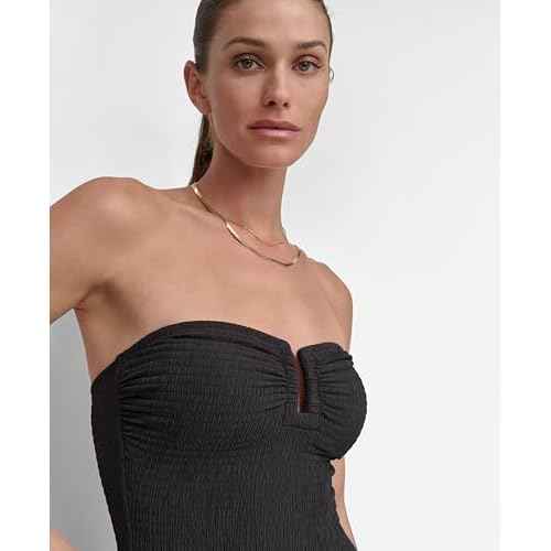 DKNY Womens U-Wire Bandeau One Piece Swimsuit with Tummy Control