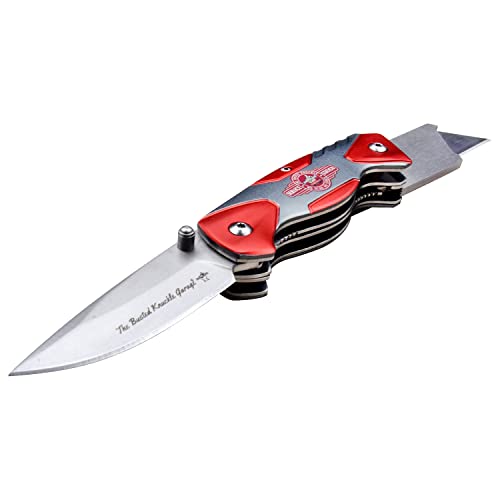 Busted Knuckle Garage - Manual Folding Knife and Multi-Tool - Stainless Steel Blade and Replaceable Razor Blade, Red and S...