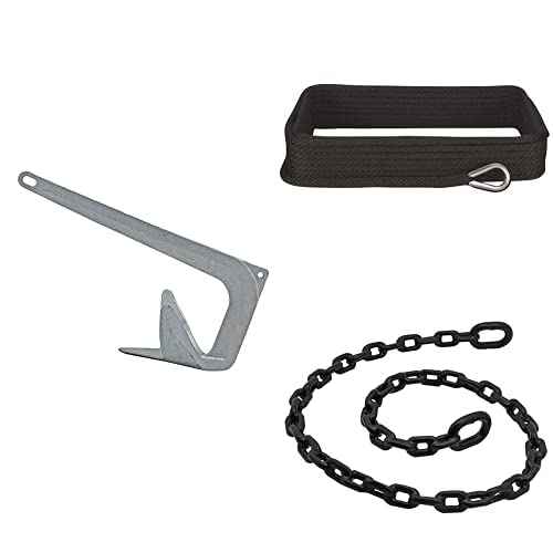 Extreme Max 3006.6533 BoatTector Galvanized Claw Anchor - 11 lbs. + 3006.2048 BoatTector Solid Braid MFP Anchor Line with Thimble - 3/8" x 50' + 3006.6596 BoatTector PVC-Coated Anchor Lead Chain