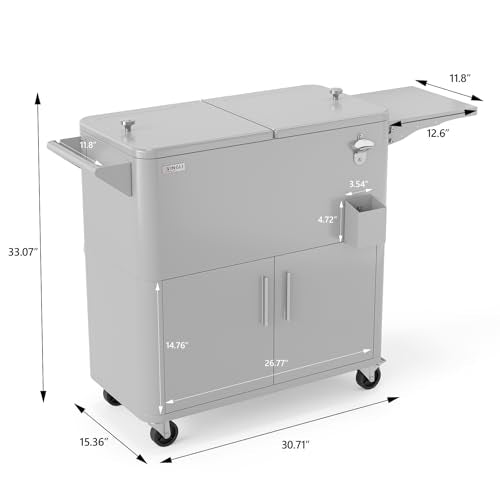 VINGLI Patio Cooler, Ice Chest with Storage Cabinet, Bottle Opener Drainage, Outdoor Cooler for Party, Deck, Pool