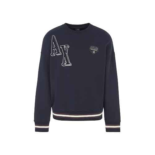 Emporio Armani Men's Collegiate Capsule Cotton French Terry Patch Logo Letters Pullover Sweatshirt