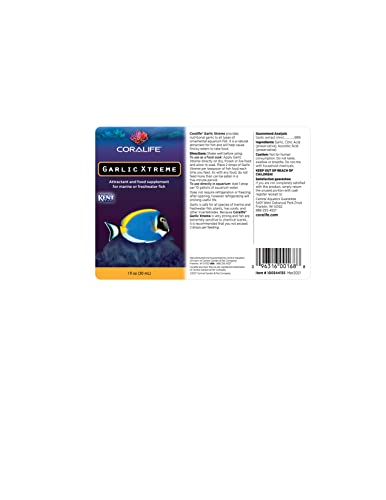 Coralife Fish Tank Aquarium Garlic Xtreme Attractant and Food Supplement for Saltwater Marine or Freshwater Fish, 1 oz