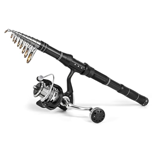 Telescopic Fishing Rod and Reel Combo, Spinning Reel with Carrier Bag, Travel Saltwater Freshwater Fishing