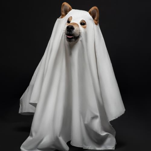 Ahzemepinyo Halloween Ghost Dog Costume - White Ghost Costume for Dogs & Cats with Opened Ear - Large