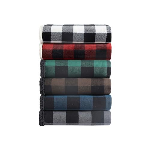 Eddie Bauer - Throw Blanket, Yarn Dyed Cotton Bedding with Solid Ultra-Soft Sherpa Reverse, Throw Blanket for Couch & Bed...