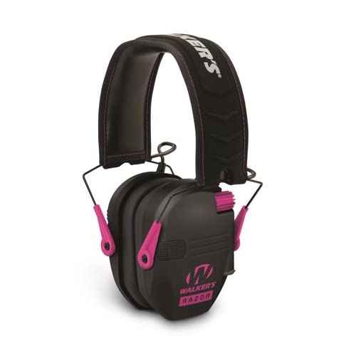 Walker's Razor Slim Electronic Hearing Protection Muffs with Sound Amplification and Suppression and Shooting Glasses Kit, Black/Pink