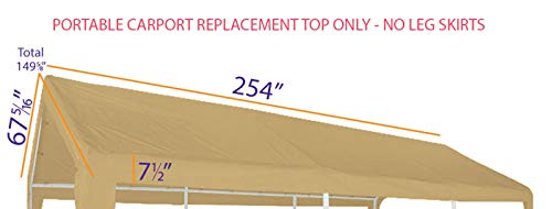 Impact Canopy Replacement Top for 10X20 Carport Canopy, Tan - Top Only