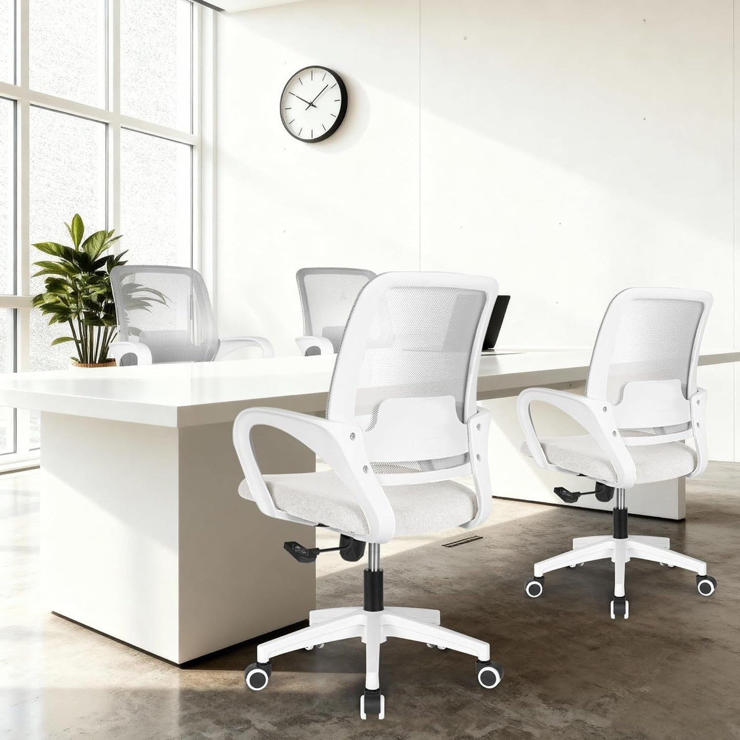 Office Desk Ergonomic Mesh Computer Chair with Lumbar Support Adjustable Height Swivel Rolling Wheels Comfy Mid Back Task Chair for Home Bedroom Vanity Study (Ivory)