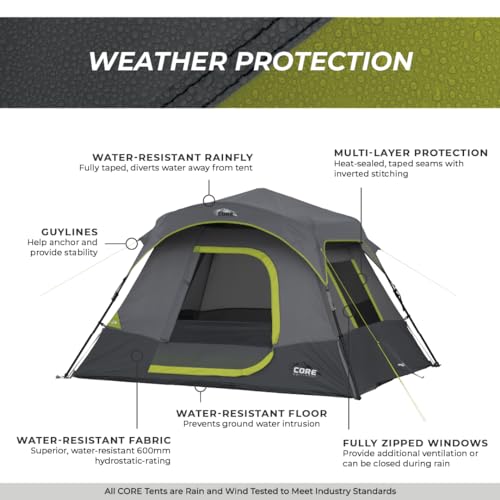 CORE 4 Person Instant Cabin Tent Camping Set | Includes 1 Pop Up Tent with 60 Second Setup, 1 Outdoor Table & 2 Camp Chair...