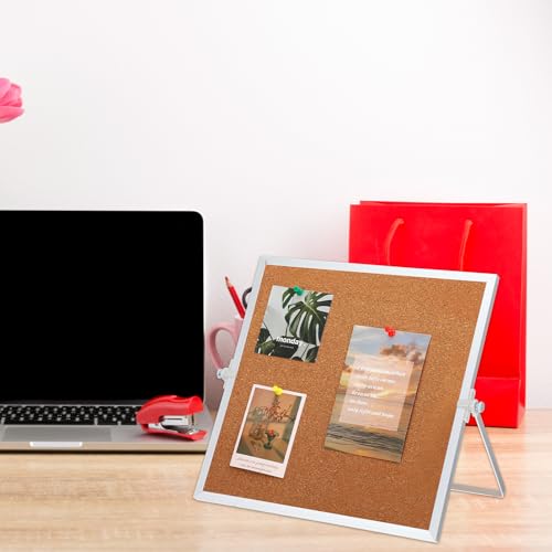 2 Pack Cork Bulletin Board, Double Sided Pin Boards with Silver Aluminum, Desktop Small Cork Boards with Stand Suitable fo...