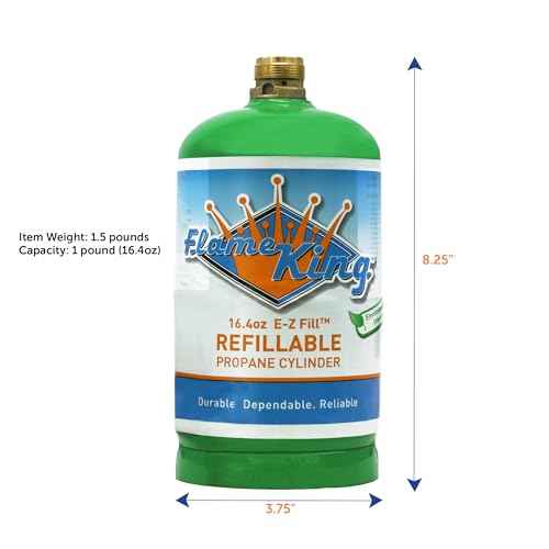 Flame King Refillable 1LB (16.4 oz) Empty Propane Cylinder Tank, Reusable, Safe & Legal Refill Option, DOT Compliant, for Camping, Backpacking and Hiking (4-Pack)