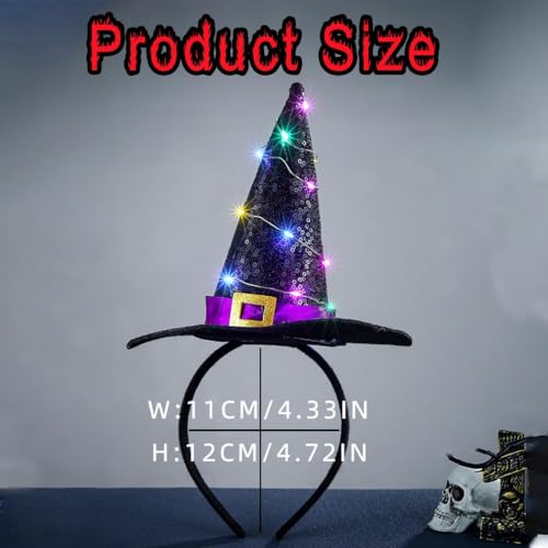 Firuilo Light Up Halloween Headband Glowing Witch Hat Headbands Day of the Dead Headpieces Halloween Costume Dress Up Part...