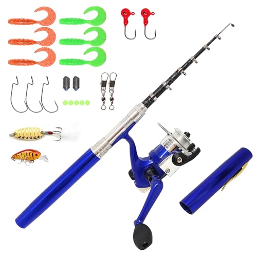 Portable Small Pen Fishing Rod Spinning Reel Combos, 38" 55" Compact Telescopic Fish Pole Kits for All Season Fishing in R...