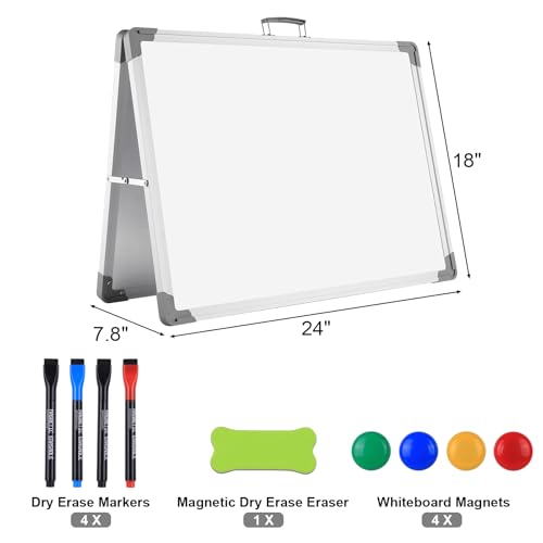 White Board Dry Erase 24" x 18", Magnetic Portable Foldable Whiteboard Double Sided Desktop Dry Erase Board Easel on Table...