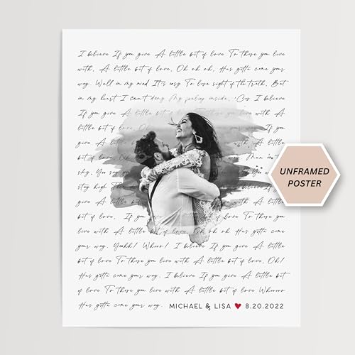 Personalized Song Lyrics Wall Art - Custom Wedding Photo Couples - Anniversary Wedding Gift for Him or Her - Song Lyrics - Valentines Gift for Wife or Husband - Canvas and Framed Options
