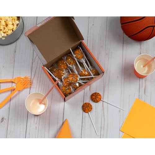 Basketball Candy Lollipops - 18 Count Individually Wrapped Suckers - Great for Basketball Party Favors - Sports Snacks - Basketball Goodie Bags - Team Treats