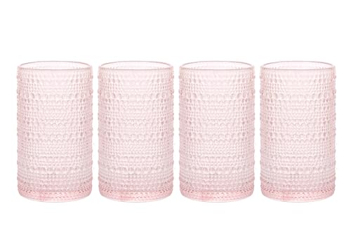 Glaver's Hobnail Drinking Glasses, Pink Vintage Glassware Set, Beaded Drinking Glasses, Set Of 4 15 oz Cocktail Glass Set,...