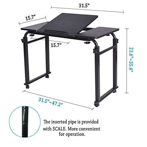 Overbed Table with Wheels Laptop Desk Cart Table Over The Bed Table Adjustable Height and Length for Hospital and Home use