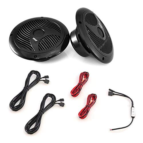 Pyle 6.5¡± Dual Marine Speakers - IP44 Waterproof and Weather Resistant Outdoor Audio Stereo Sound System with Built-in Led Lights, 150 Watt Power and Polypropylene Cone - 1 Pair - PLMR6LEB (Black)