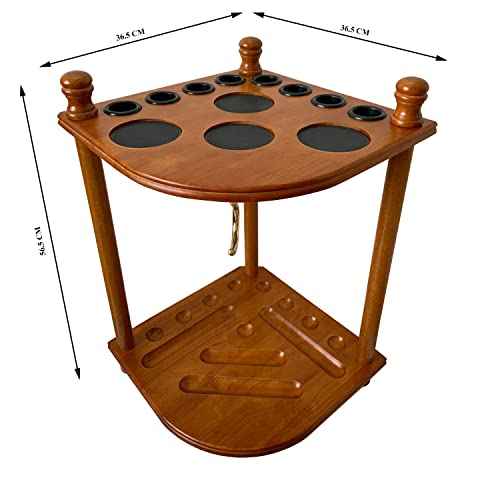 GACCO BILLIARDS Floor Pool Cue Rack Hold 8 Cue Sticks & Billiard Accessories. Corner Stand Pool Cue Holder Made of 100% Solid Hardwood. Provided Ball Rack Hook. CUE RACK ONLY (Classic Oak)