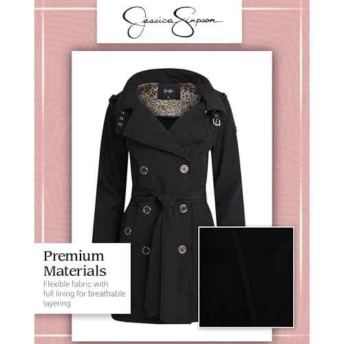 Jessica Simpson Womens Trench Coat - Lightweight Belted Softshell Jacket - Polar Fleece Lined Hooded Long Coat for Women