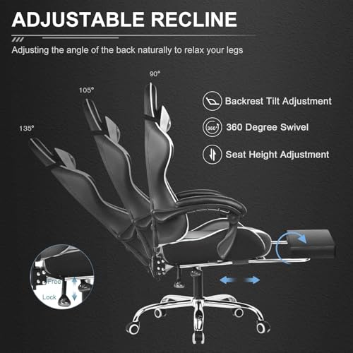 GTPLAYER Gaming Chair, Computer Chair with Footrest and Lumbar Support, Height Adjustable Game Chair with 360°-Swivel Seat...