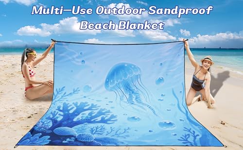 WIWIGO Beach Blanket Waterproof Sandproof Beach Mat 79" X 83"/10'x9'for 2-8 Adults Quick Drying Outdoor Picnic Mat Beach A...