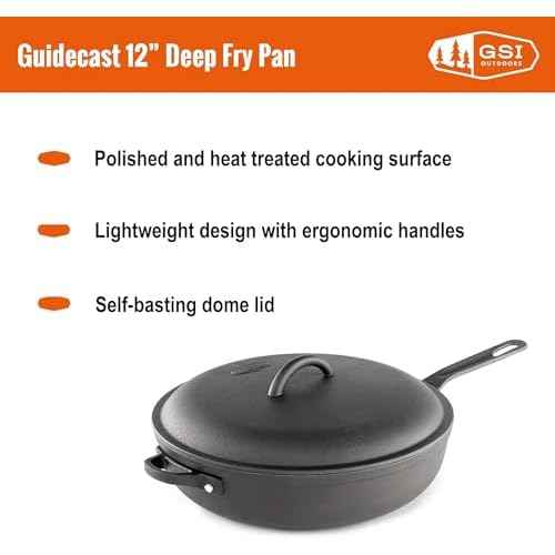 GSI Outdoors Guidecast 12¡± Cast Iron Frypan I Dual Handle & Self-Basting Dome Lid