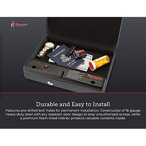 Hornady Handgun Vault Safe with Keypad Entry ? Secure Your Firearms and Valuables ? 4-6 Keypad Entry, Interior Light and Backup Keys ? Black, 12 (H) x 8.3 (W) x 2.6 (D) Inches ? Item 95432