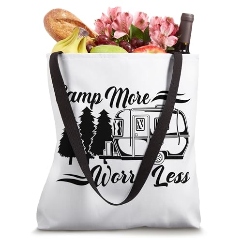 Camping, Men Women Kids Nature, Camp More Worry Less, Camper Tote Bag