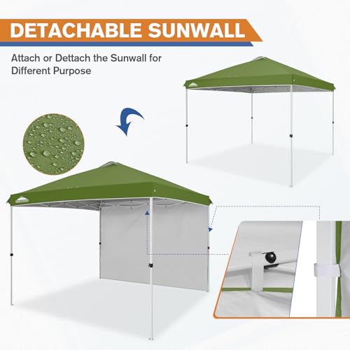 EAGLE PEAK Pop Up Canopy Tent with 1 Sidewall, Easy Setup Event Tent, Outdoor Sun Shade, Wheeled Carry Bag, Stakes and Guy...