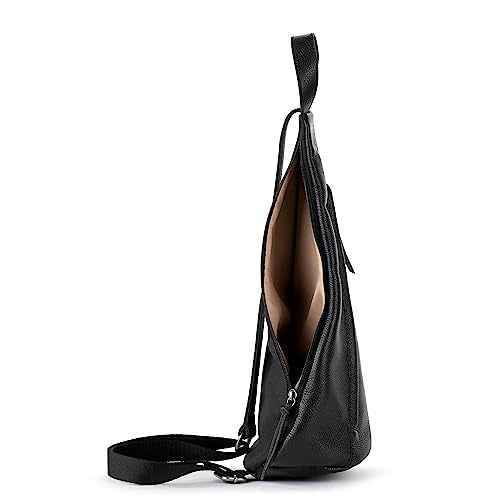 The Sak Geo Sling Backpack in Leather, Convertible Design, Black