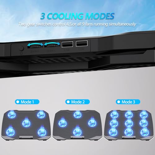 AIMIUZI Laptop Cooling Pad, Gaming Laptop Cooler with 9 Quiet Fans, Laptop Cooling Stand for 12-17 Inch, Laptop Computer F...