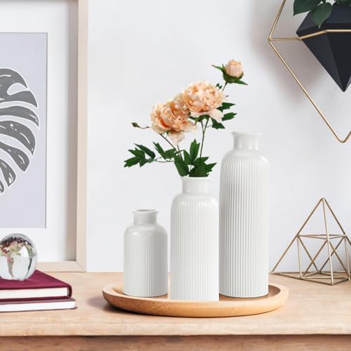 Small White Ceramic Vase Set of 3, Boho Modern White Flower Vase Room Decor, Farmhouse Decor, Vases for Your Kitchen, Bath...