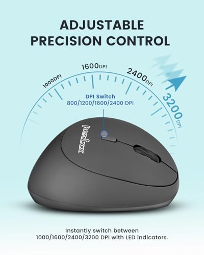 Perixx PERIMICE-719RX Wireless 2.4G Rechargeable Ergonomic Mouse - Duo Wired and Cordless Charging Feature - Wireless Char...