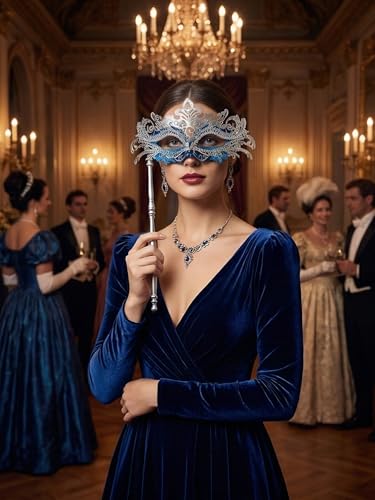 ANIMECOSER Masquerade Mask with Stick Elegant Handheld Venetian Masks for Prom Ball Mardi Gras Halloween Party Accessories