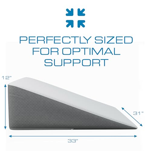 Kolbs Extra Wide Bed Wedge Pillow | Super Large | Memory Foam Top and Jacquard Cover | for Sleeping Acid Reflux GERD (12 Inch Height (31 x 33 x 12))