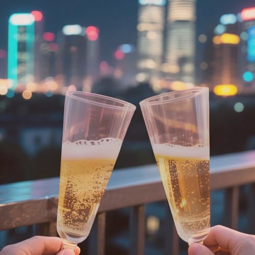 GQYJENTLX Champagne Flutes Plastic,25 Pack Disposable Champagne Glasses,Clear Stemless Shot Cocktail Martini Wine Glasses,...