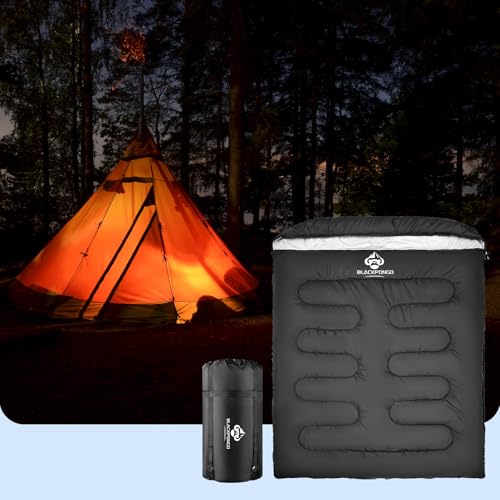 Blackpongo Double Sleeping Bag for Adults Men Women, XL Queen Size Two Person Sleeping Bag for All Season Camping Hiking B...