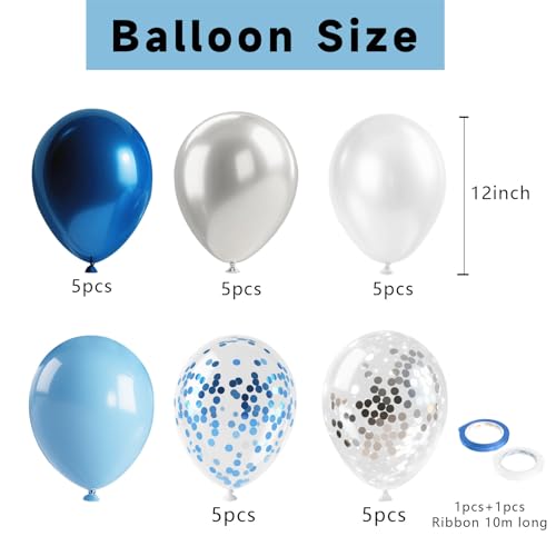Blue and White Balloons 12 Inch Navy Blue Balloons Latex Confetti Balloon Party Decorations for Graduation Fathers Day Bir...