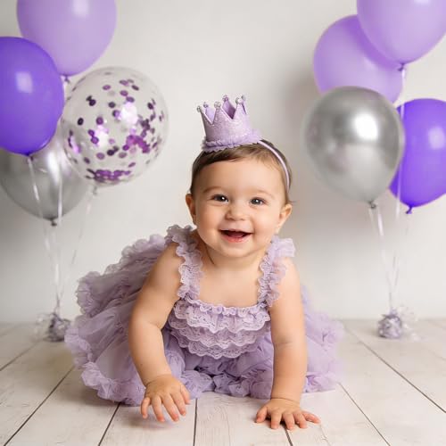 Danadia 32PCS Purple Balloons Set, 12 Inch Purple Silver Metallic Balloons with 9 Inch Purple Confetti Balloons for Girls'...