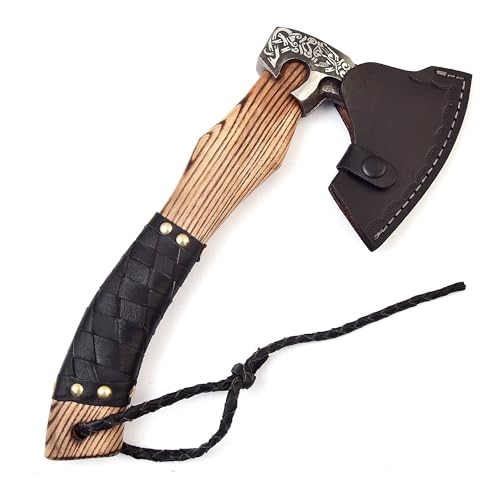 H&A CRAFTS® Viking Axe The Ragnar Lothbrok Real, and Custom Crafted with Leather Sheath Carbon Steel Camping Hatchet Perso...
