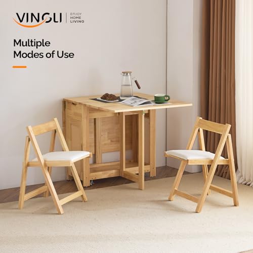 VINGLI 5-Piece Folding Dining Table Set, Extendable Drop Leaf Solid Wood Table with 4 Chairs, Drawers & Wheels, Space-Savi...