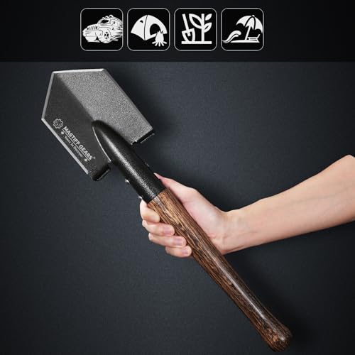 MASTIFF GEARS Tactical Survival Shovel - 48.5cm/19in, Axe/Machete Replacement, HRC 42-48 1050 Steel Spade, Hand-Carbonized...