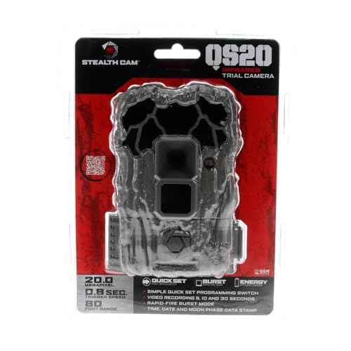 Stealth Cam QS20 20MP Photo & 720P Video at 30FPS 0.8 Sec Trigger Speed 80Ft Detection & IR Range Compact Hunting Trail Camera, 32GB SD Card Supported